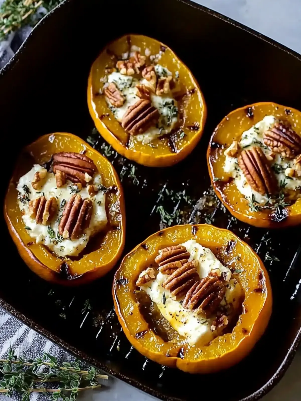 Easy Roasted Acorn Squash with Maple Pecan and Goat Cheese