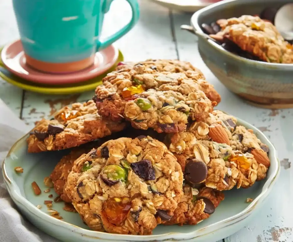 Chewy breakfast cookies arranged on a tray