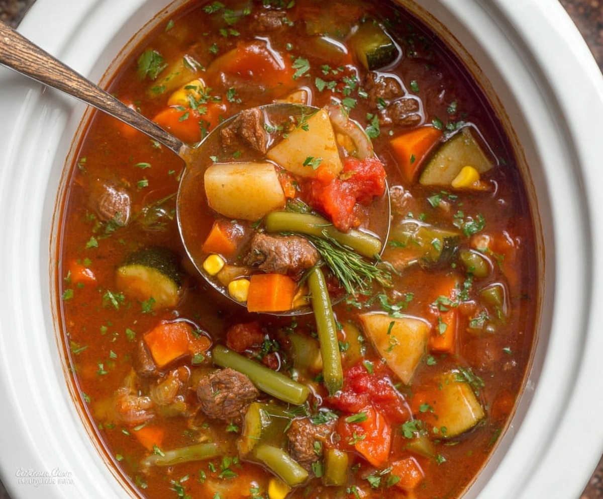Crockpot Vegetable Beef Soup Recipe | Delicio Recipes | Easy Comfort ...