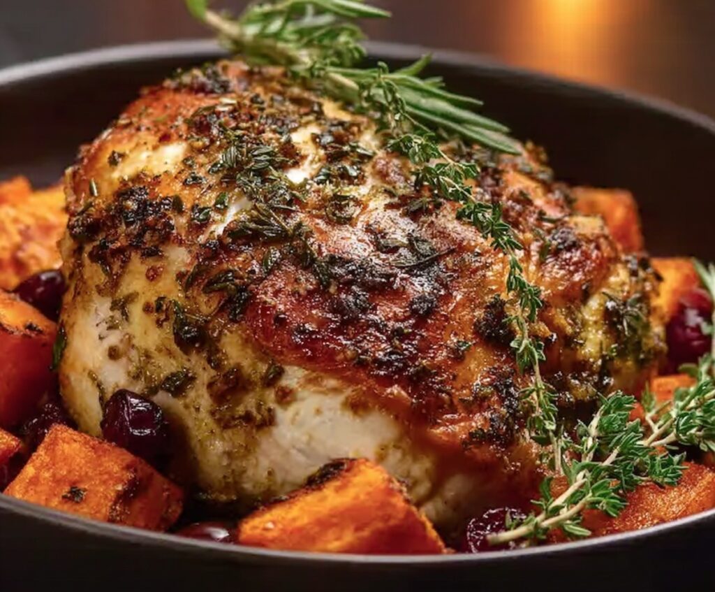 roasted turkey with sweet potatoes