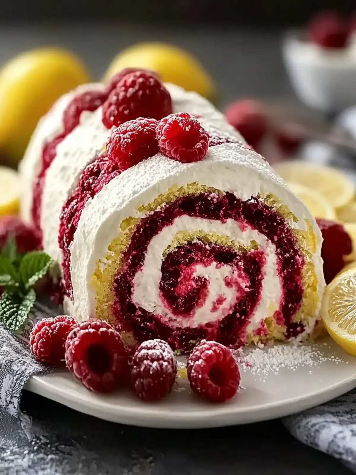 Lemon Raspberry Velvet Roll Cake