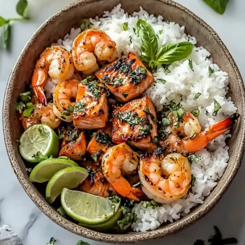 Garlic Salmon and Shrimp Bowl