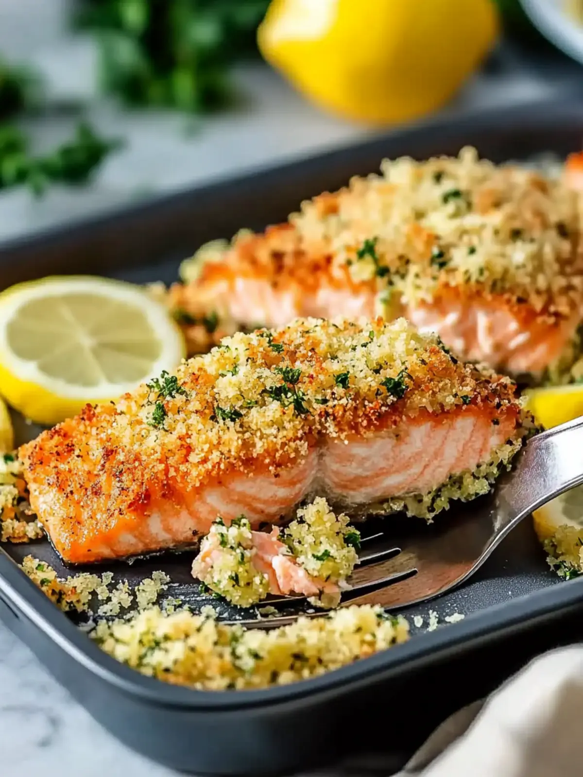 Baked Lemon Parmesan Herb Crusted Salmon