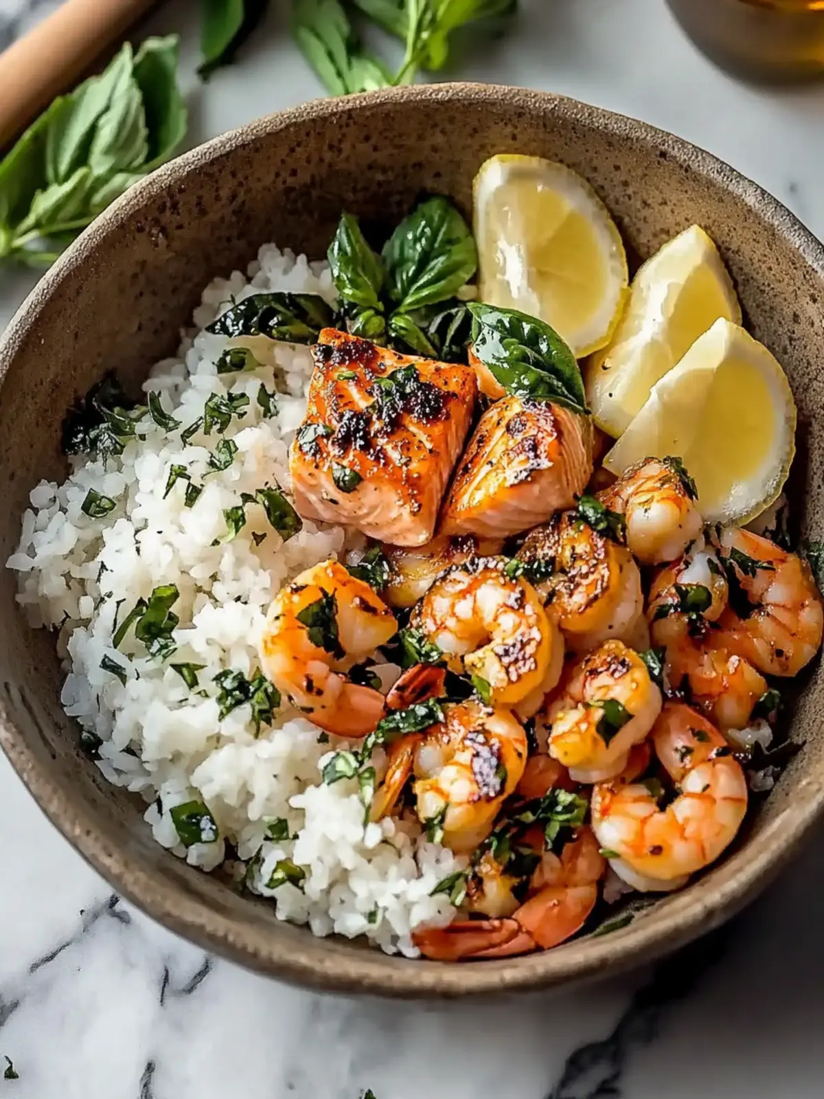 Garlic Salmon and Shrimp Bowl