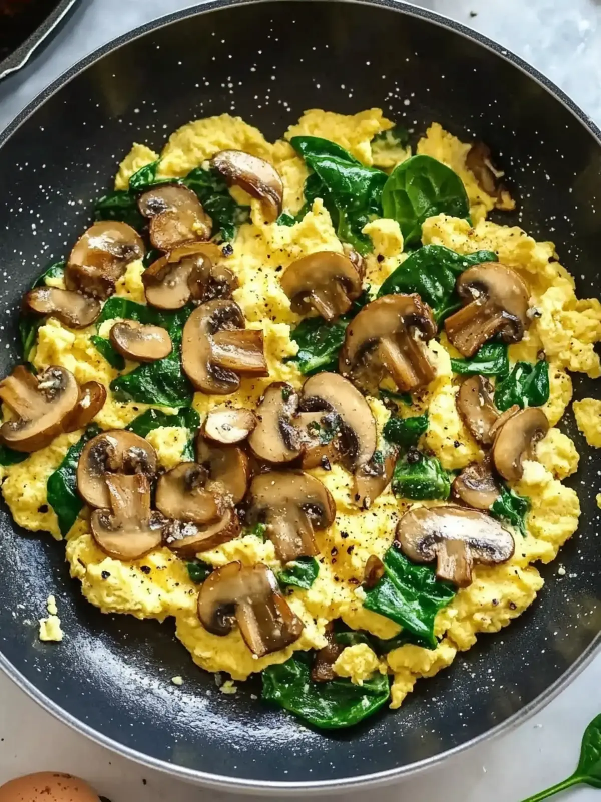 10-Minute Mushroom Spinach Scrambled Eggs