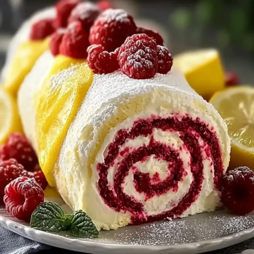Lemon Raspberry Velvet Roll Cake