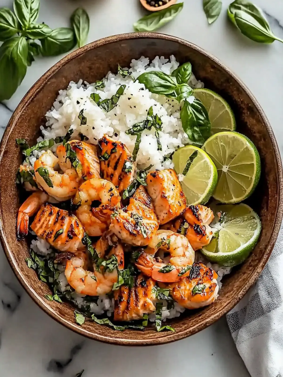 Garlic Salmon and Shrimp Bowl
