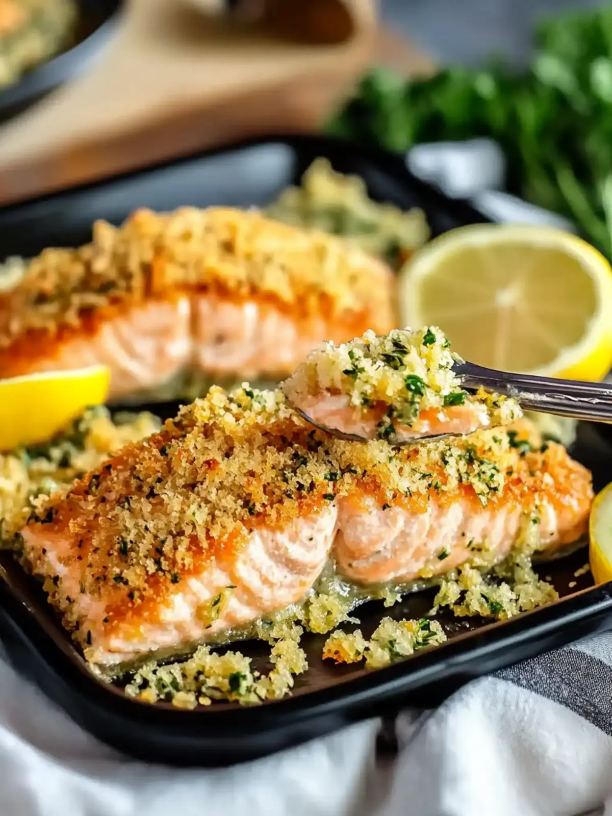 Baked Lemon Parmesan Herb Crusted Salmon