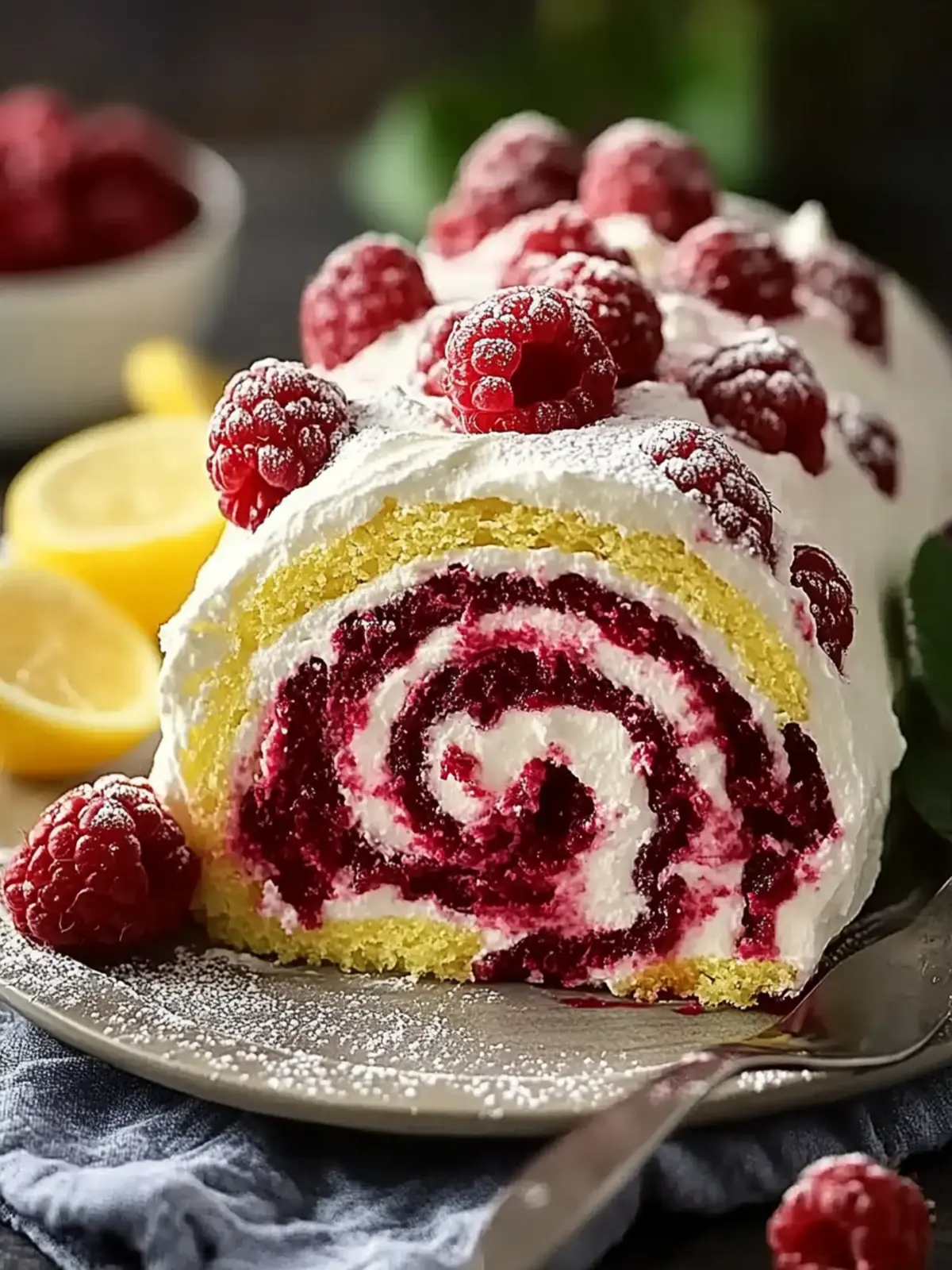 Lemon Raspberry Velvet Roll Cake