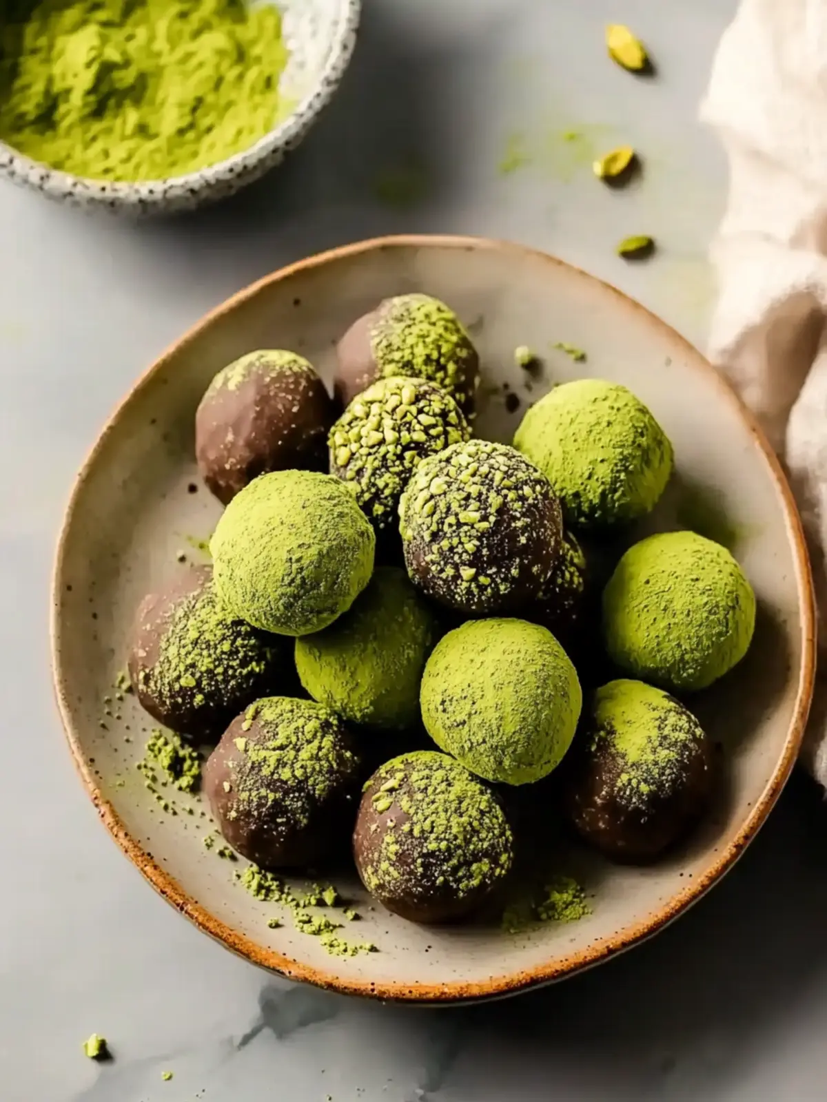 Pistachio Matcha Dark Chocolate Truffles