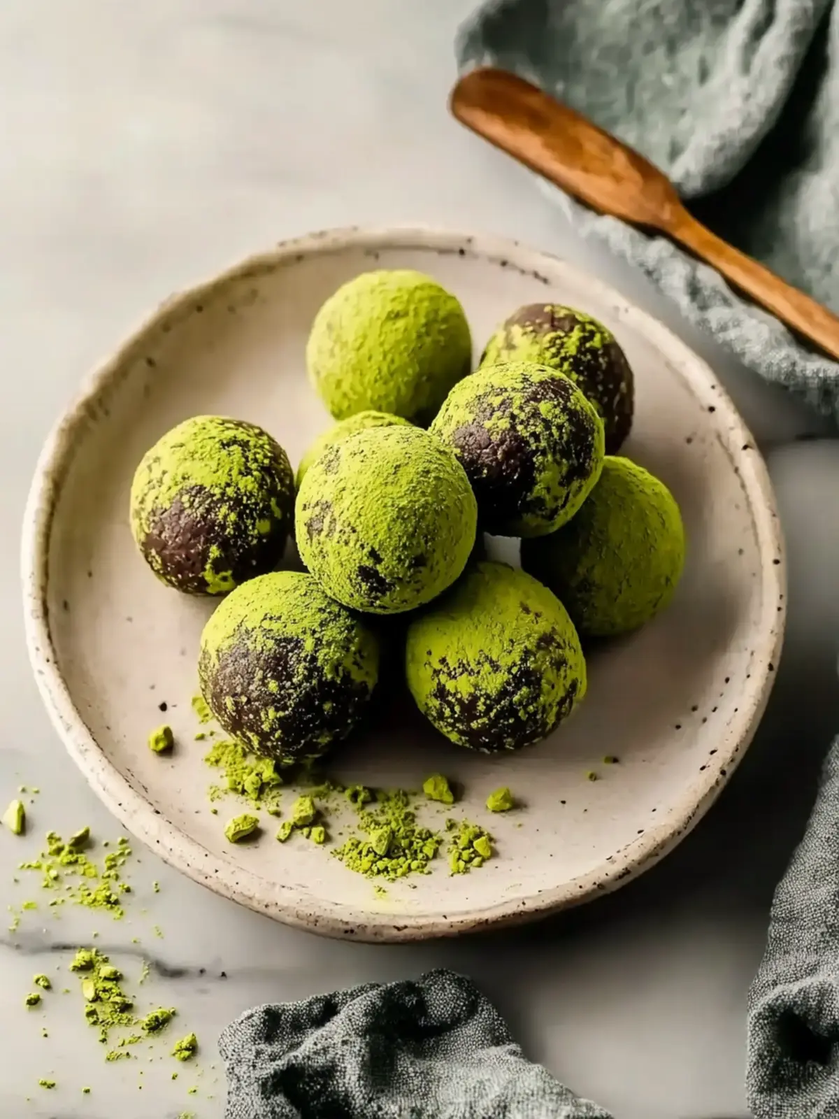 Pistachio Matcha Dark Chocolate Truffles
