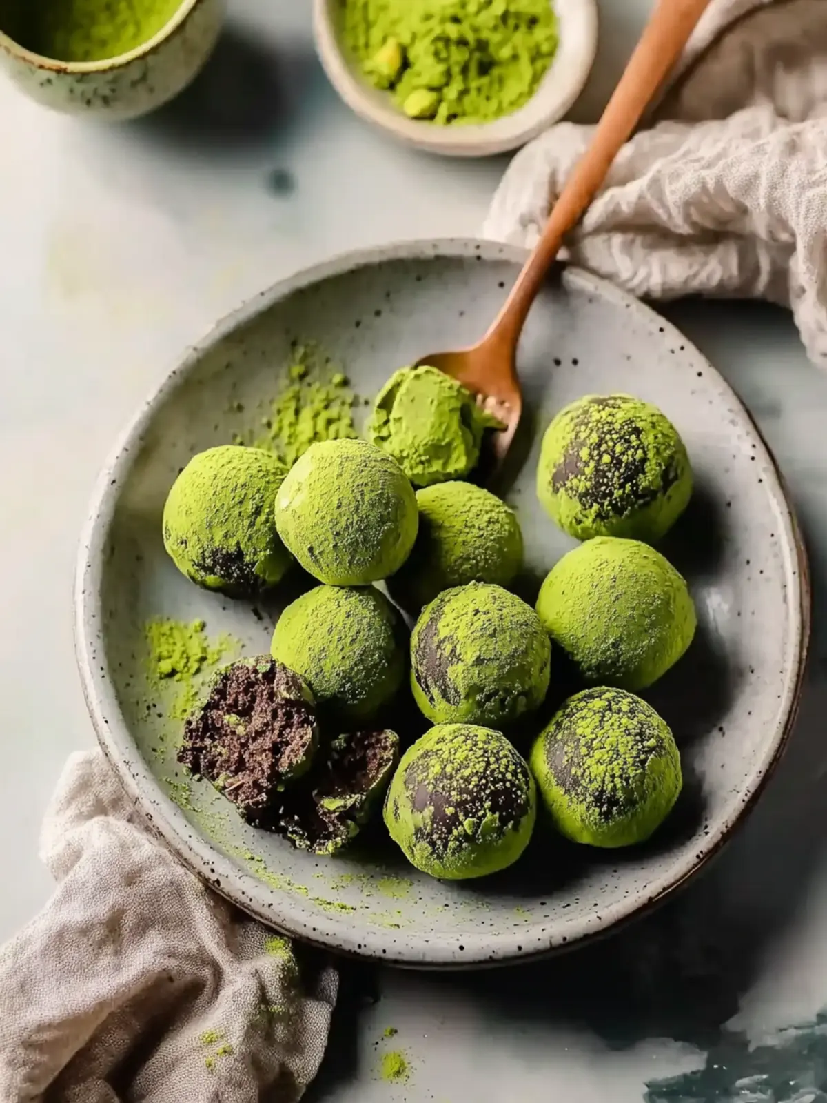 Pistachio Matcha Dark Chocolate Truffles