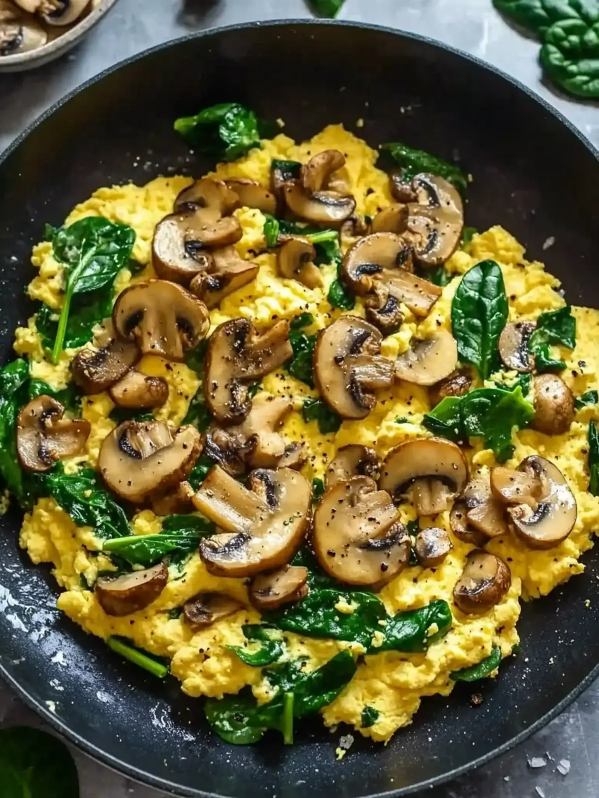 10-Minute Mushroom Spinach Scrambled Eggs