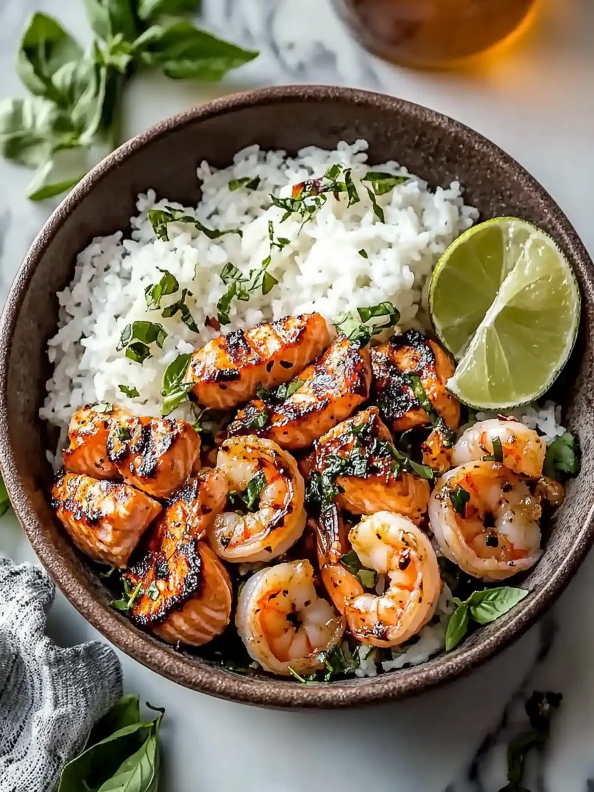 Easy Honey Garlic Salmon and Shrimp Bowl