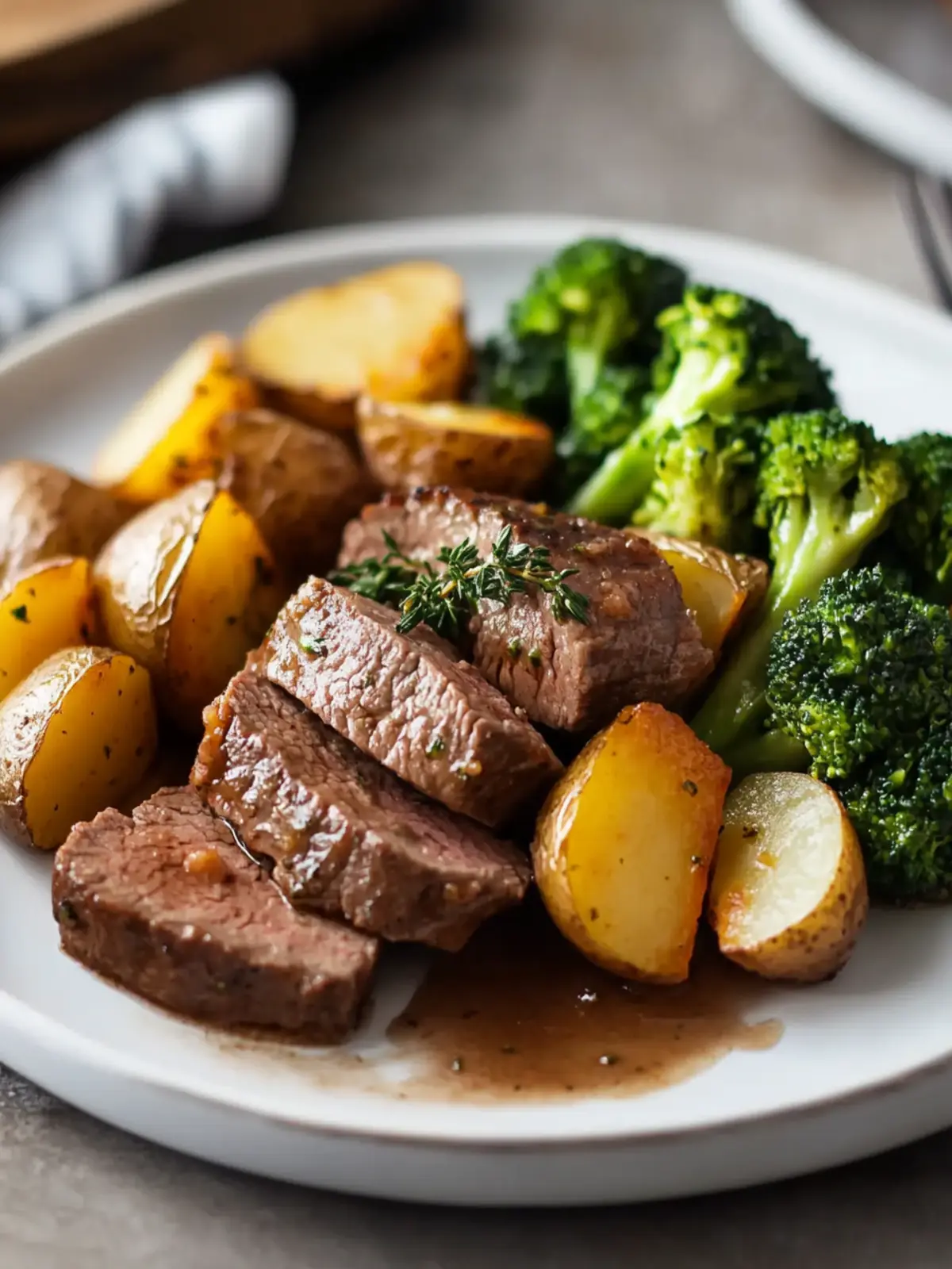 Beef with Herb-Roasted Potatoes & Steamed Broccoli