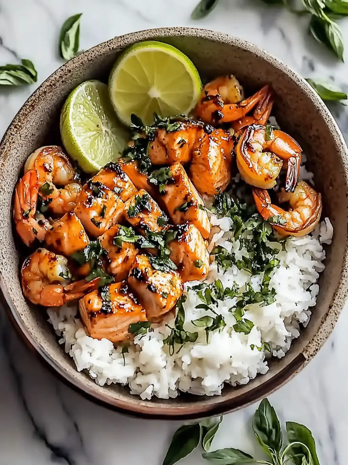 Easy Honey Garlic Salmon and Shrimp Bowl