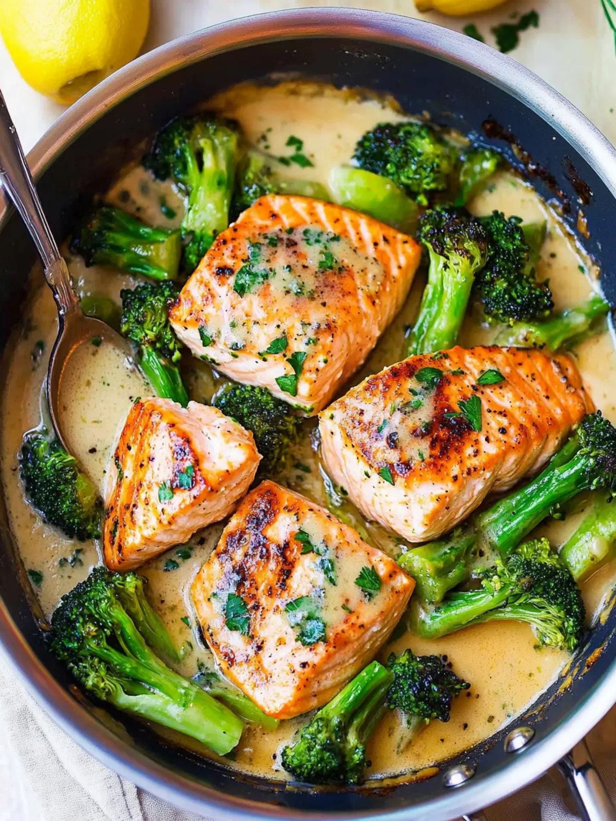One‑Skillet Garlicky Salmon & Broccoli