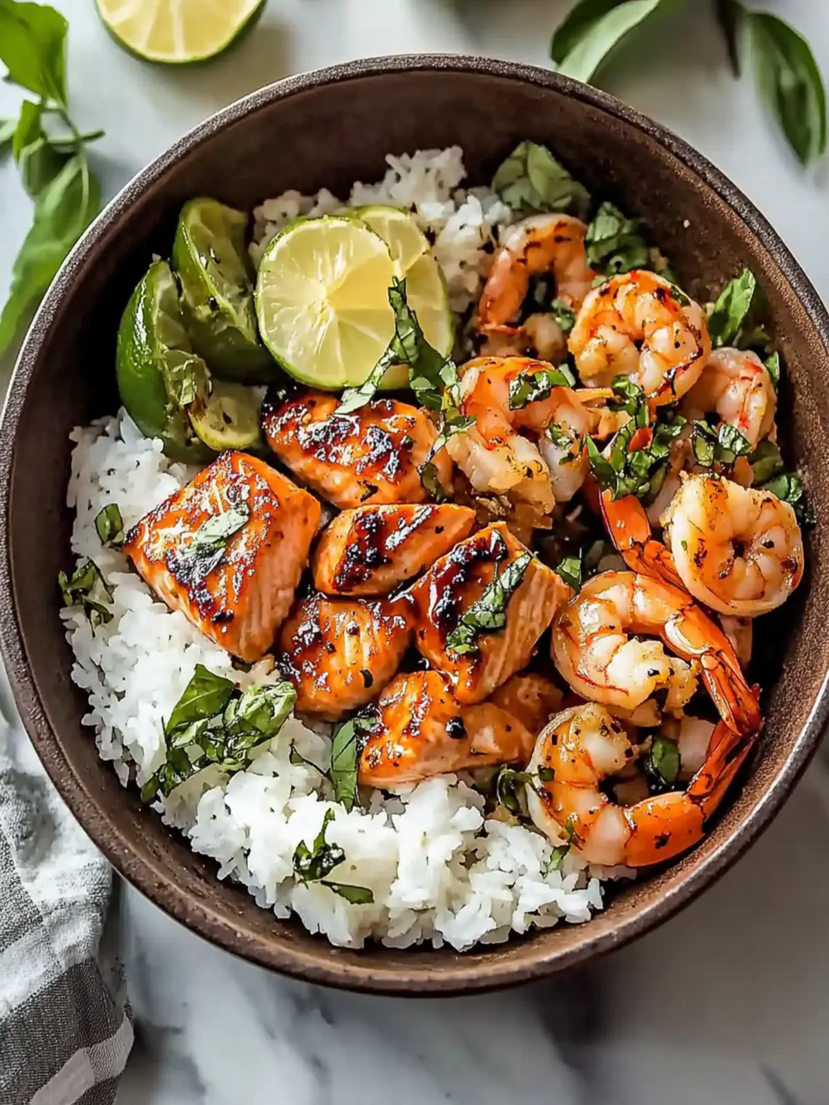 Easy Honey Garlic Salmon and Shrimp Bowl