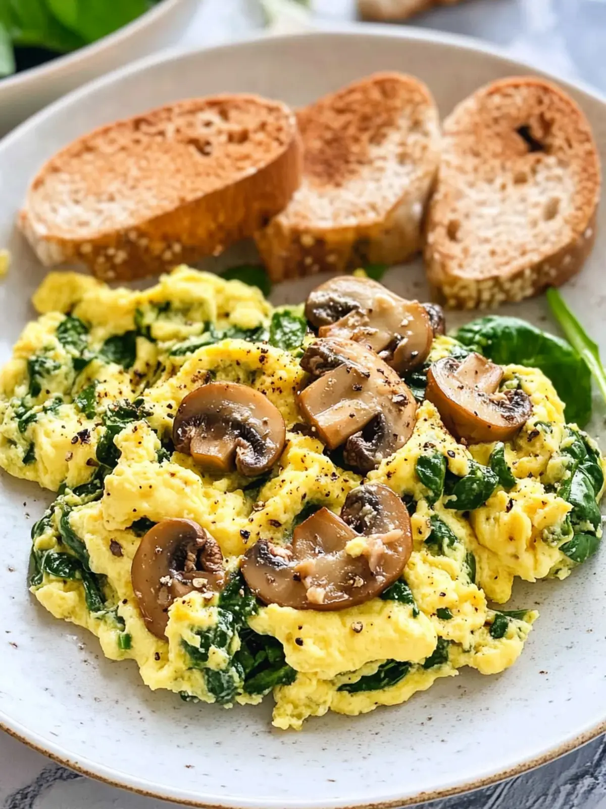 Healthy Mushroom Spinach Scrambled Eggs