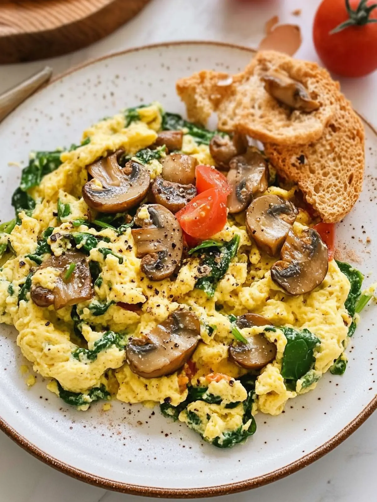 Healthy Mushroom Spinach Scrambled Eggs