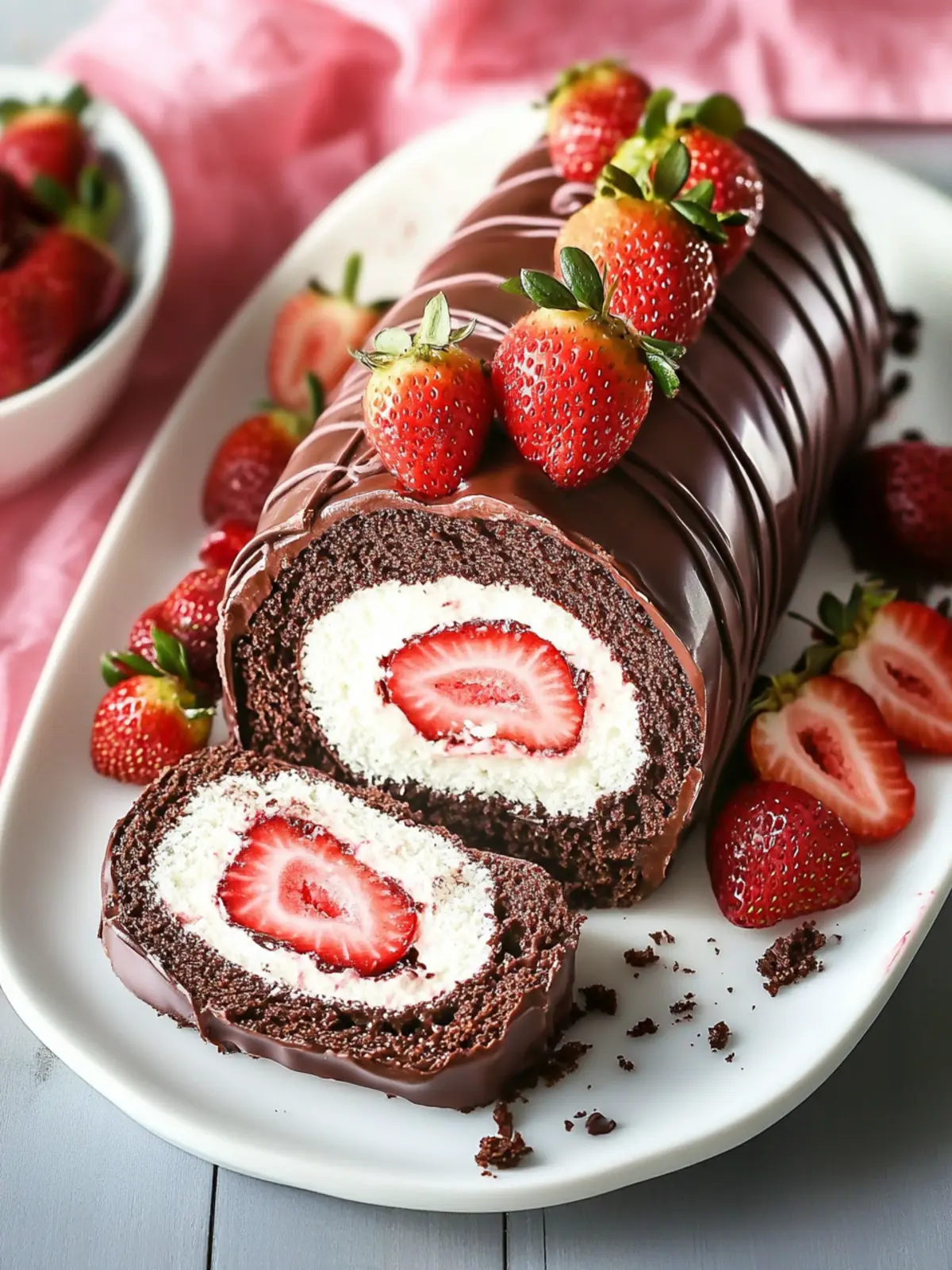 Chocolate-Covered Strawberry Swiss Roll Cake
