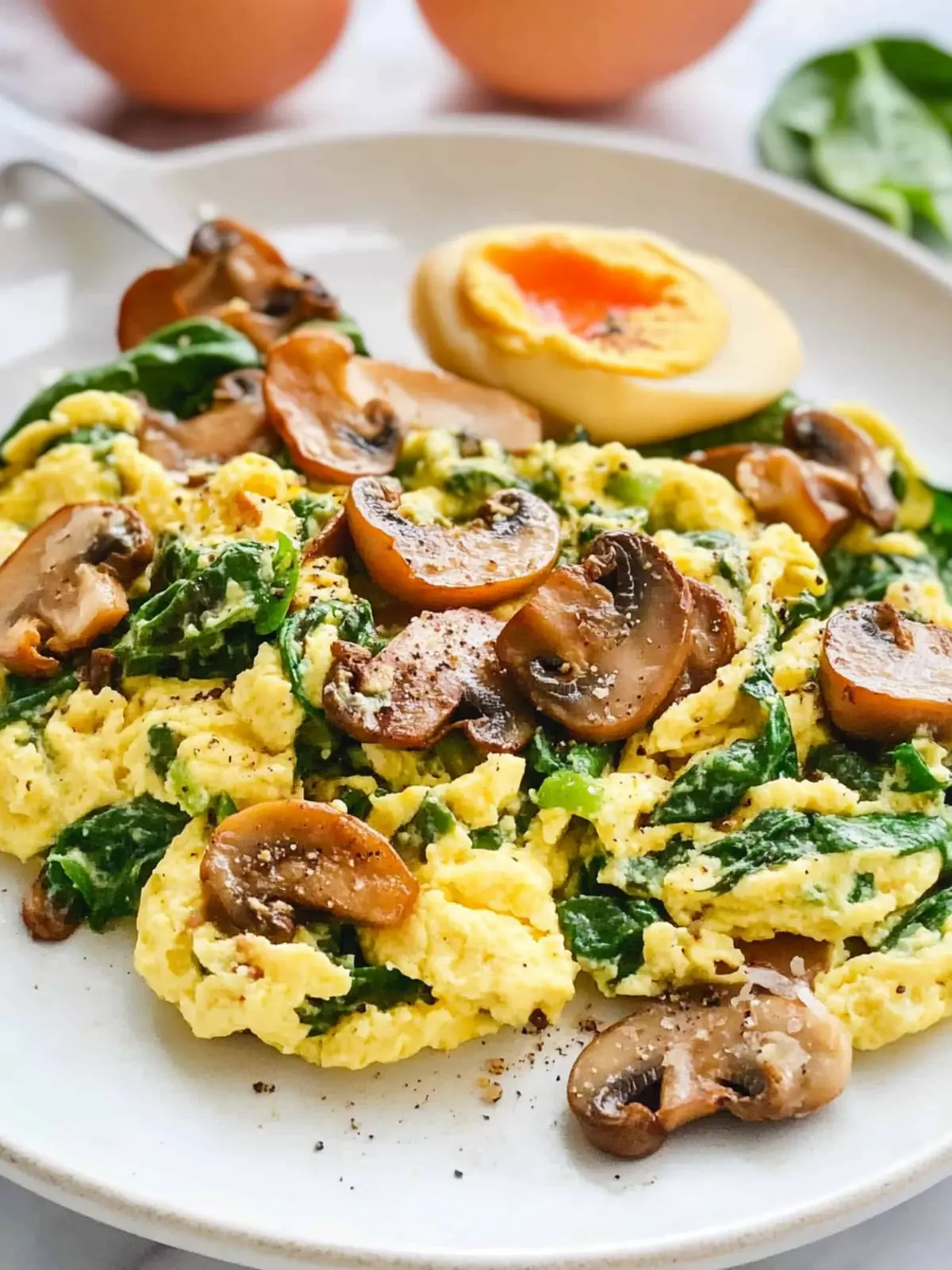 Healthy Mushroom Spinach Scrambled Eggs