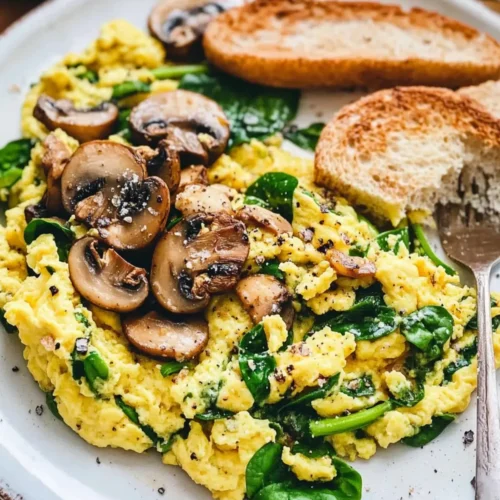Healthy Mushroom Spinach Scrambled Eggs