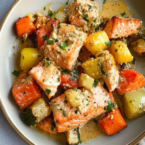 Honey Mustard Salmon & Veggies Sheet‑Pan recipe