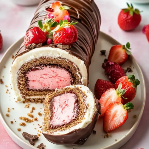 Chocolate-Covered Strawberry Swiss Roll Cake