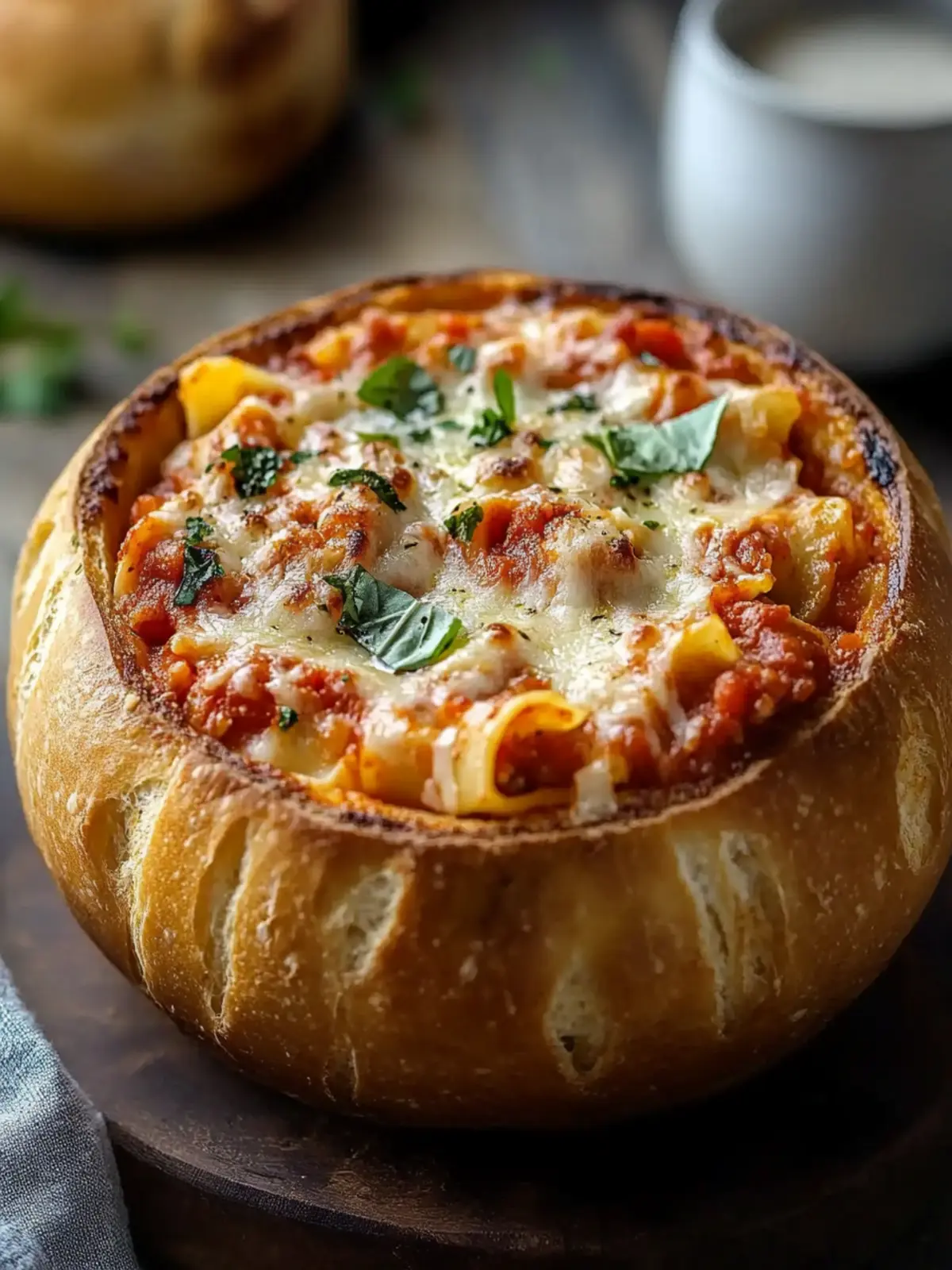 Comforting Lasagna Soup in a Bread Bowl