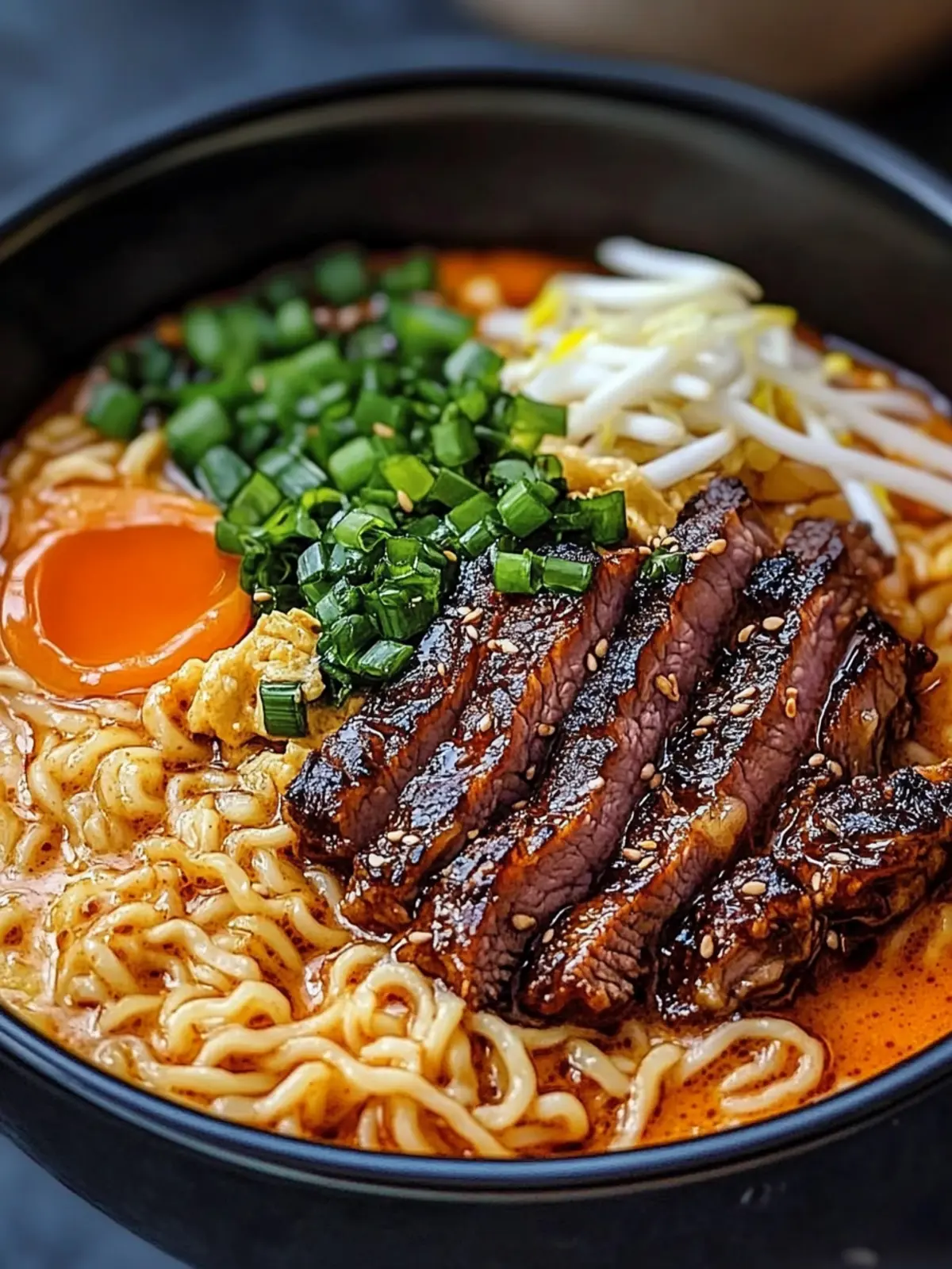 Spicy Korean Ramen with Grilled Beef & Creamy Sauce