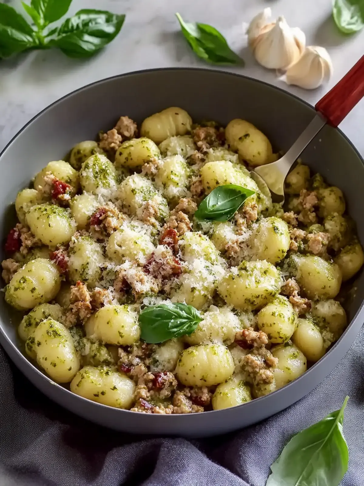 Creamy Pesto Gnocchi with Ground Turkey