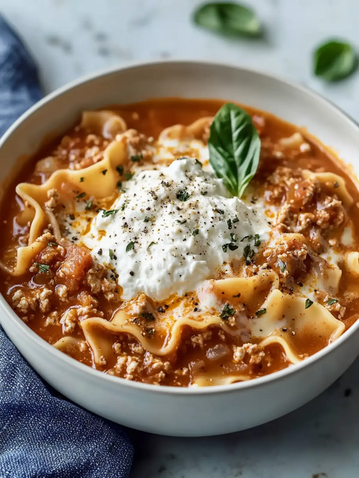 Rich Lasagna Soup with Ricotta