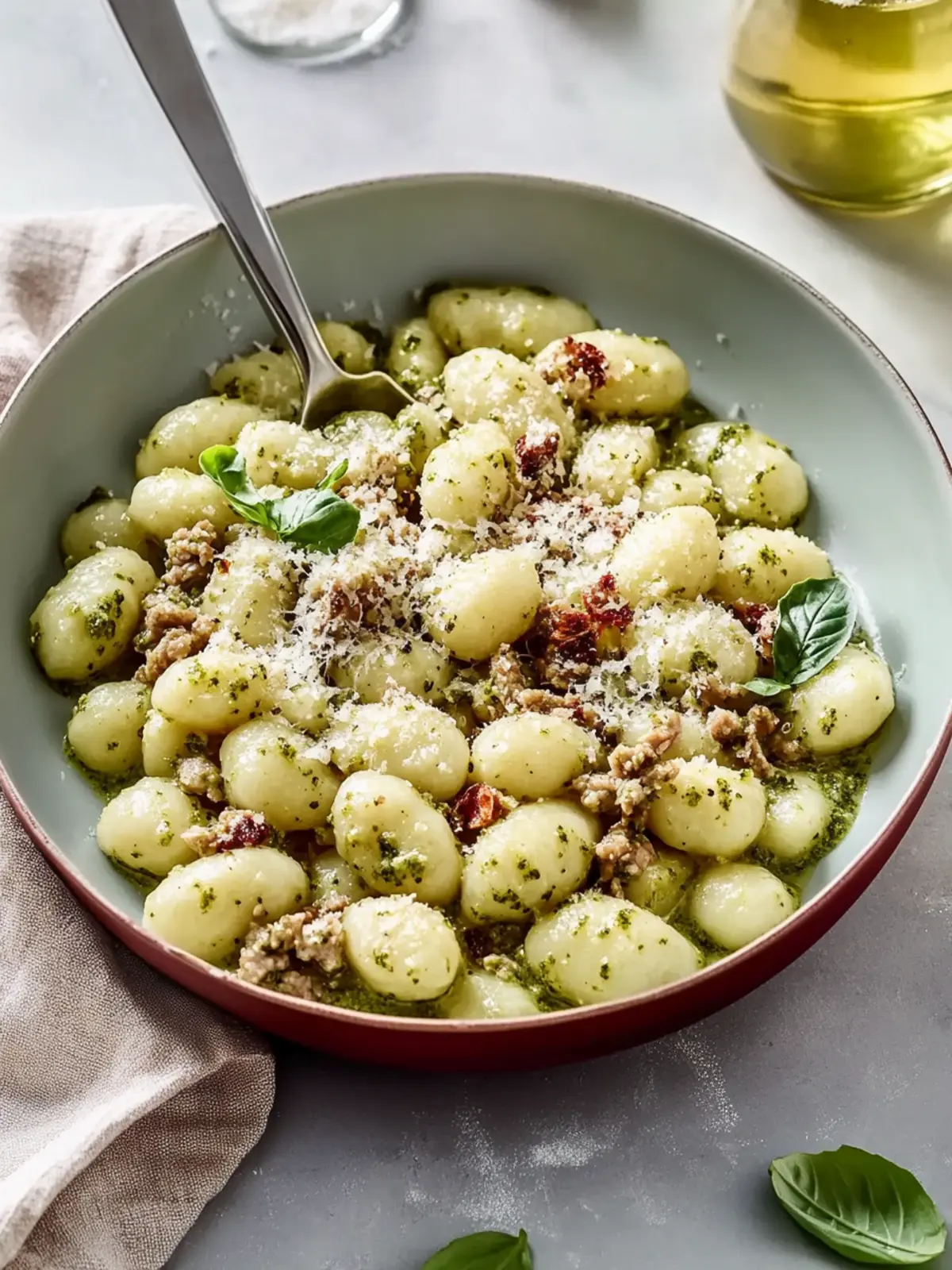 Creamy Pesto Gnocchi with Ground Turkey
