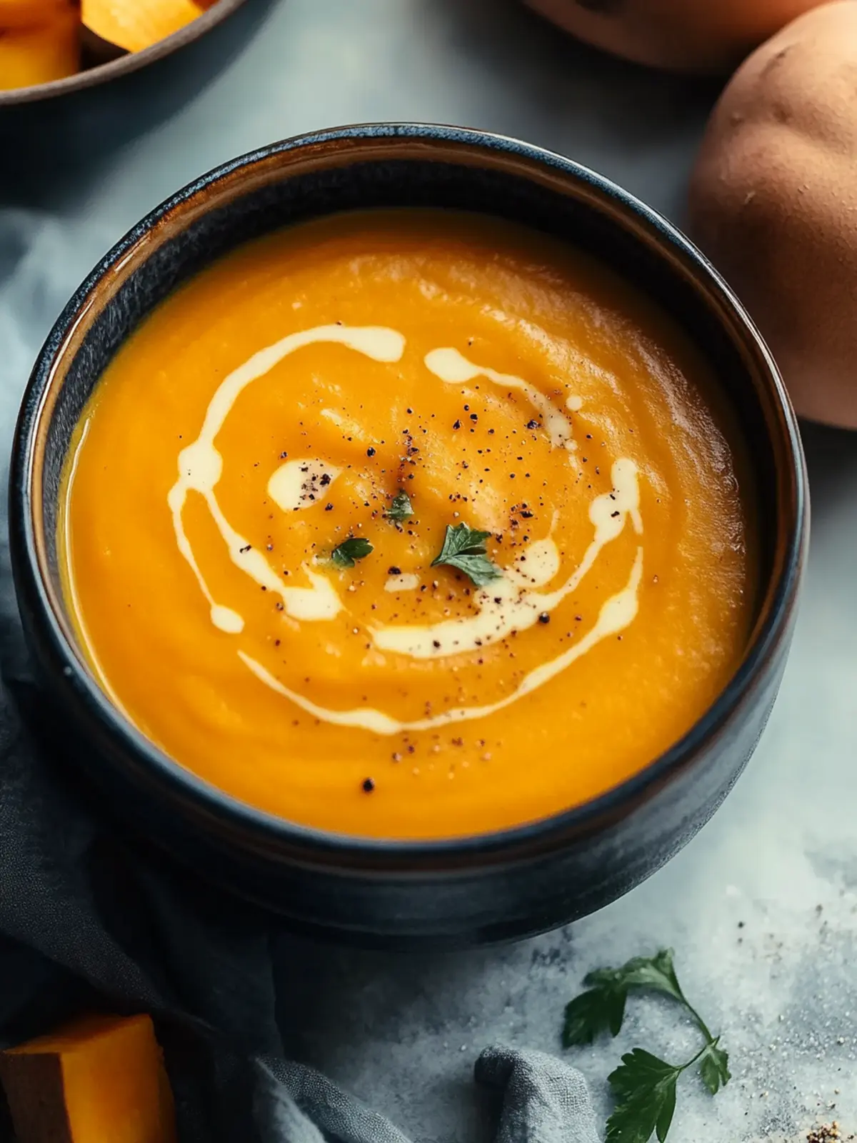 Velvety Butternut Squash Sweet Potato Soup