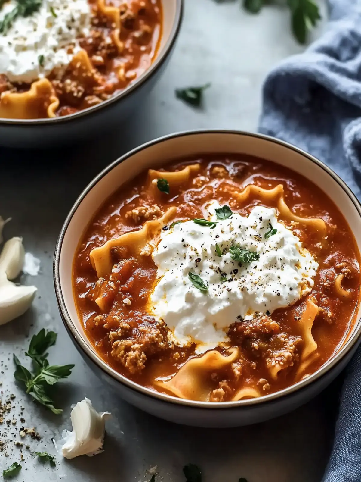 Rich Lasagna Soup with Ricotta