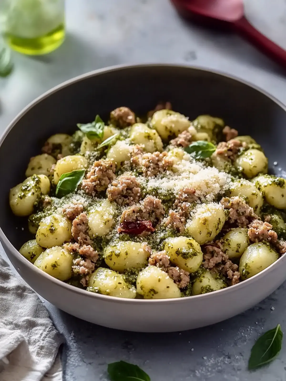 Creamy Pesto Gnocchi with Ground Turkey