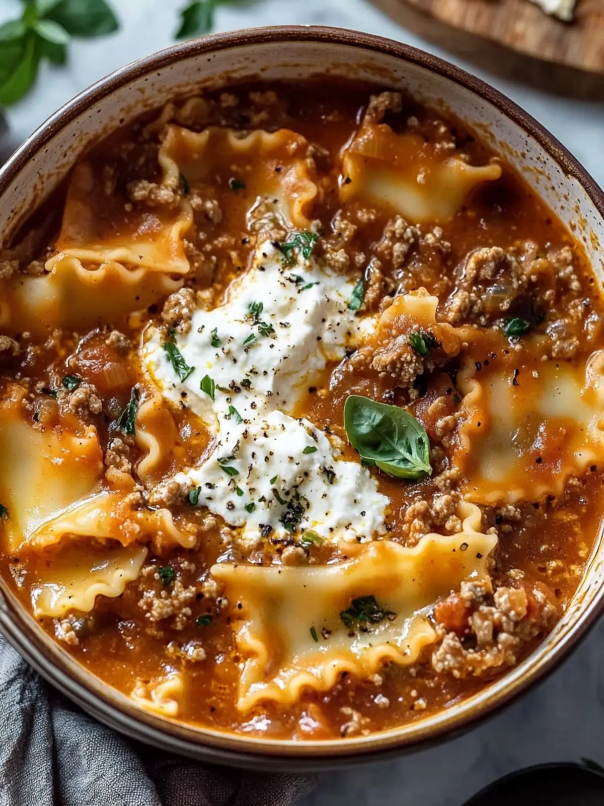 Rich Lasagna Soup with Ricotta