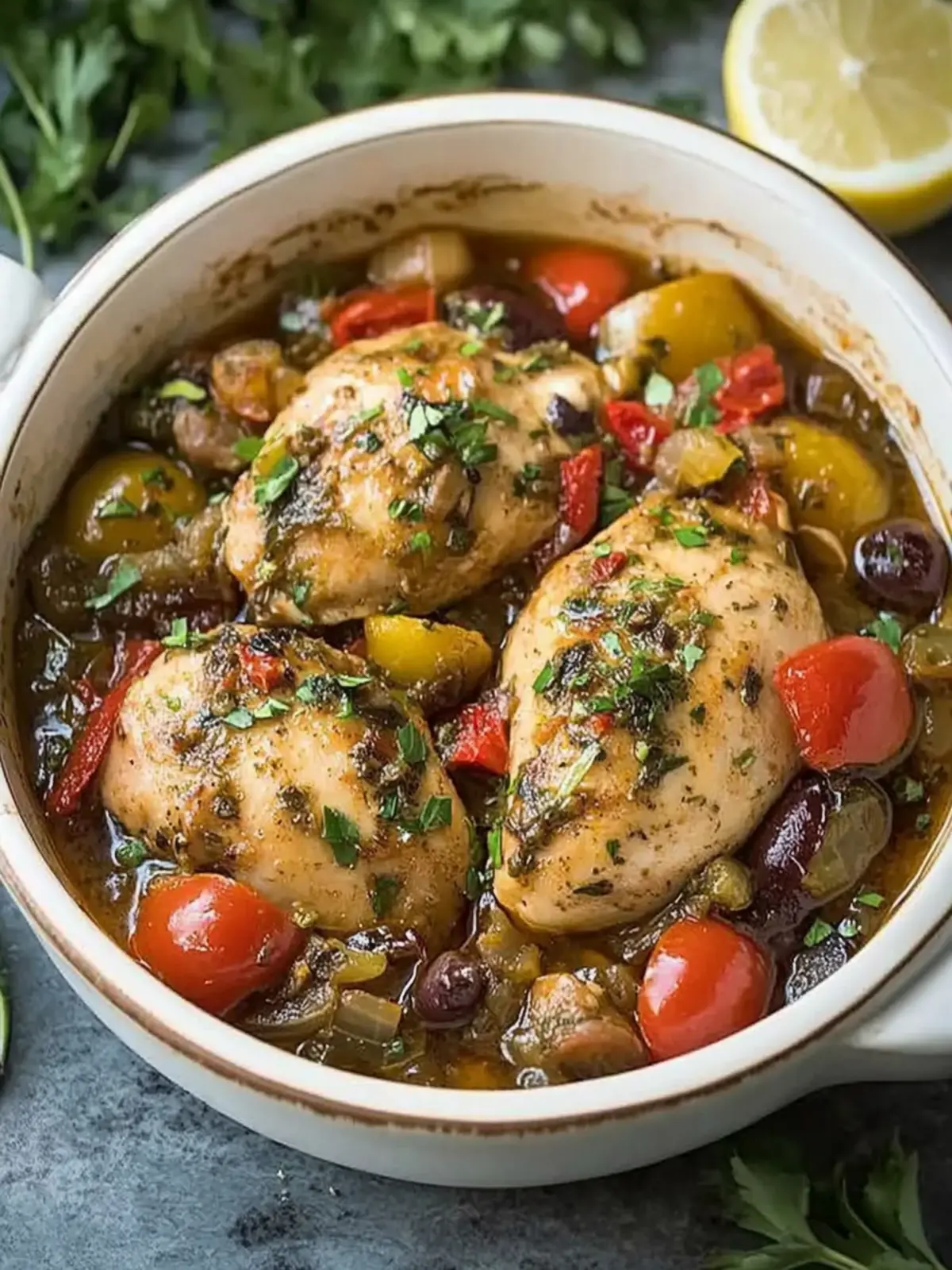 Tender Slow Cooker Mediterranean Chicken