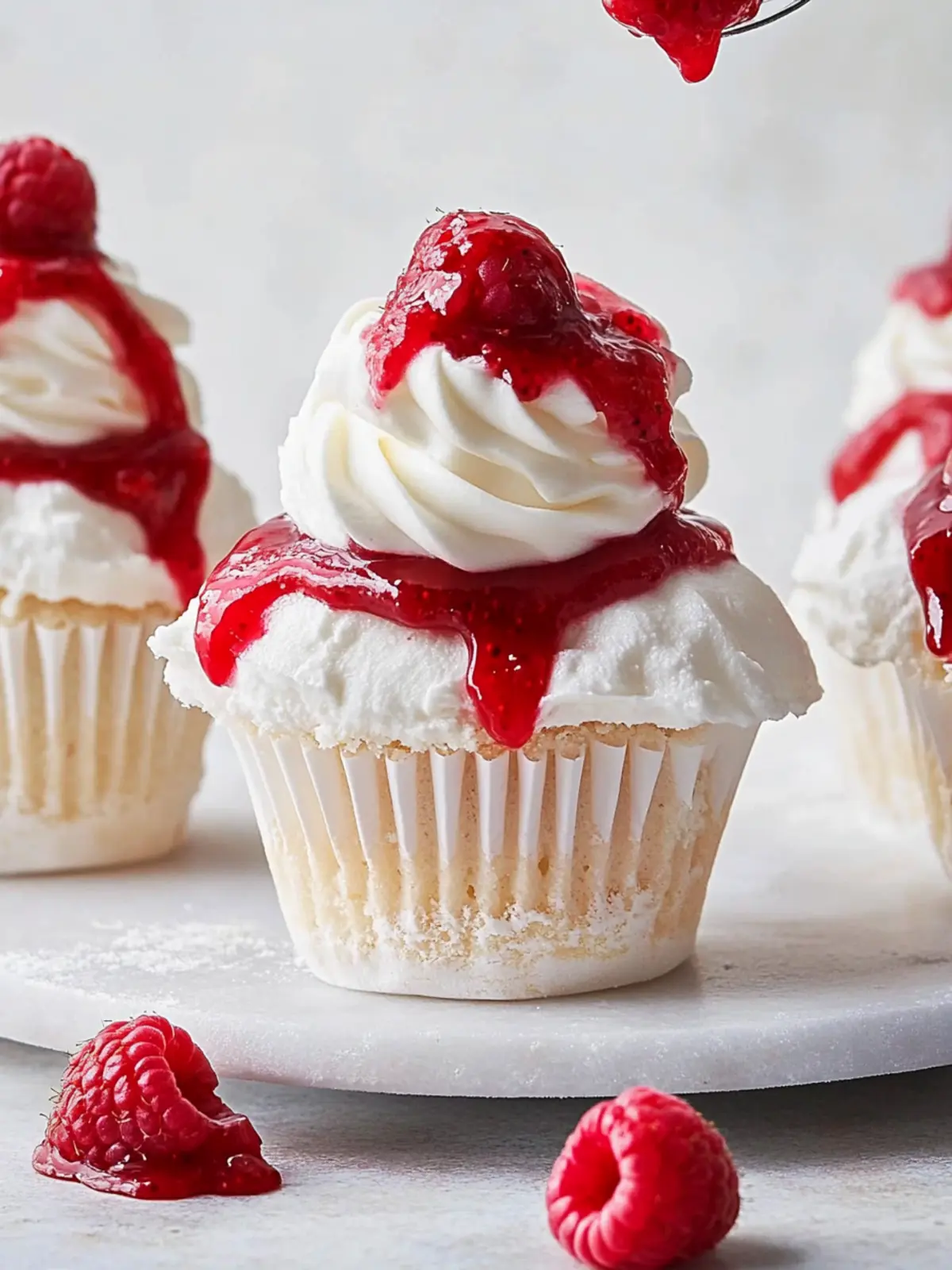 Pavlova Cupcakes With Raspberry Sauce