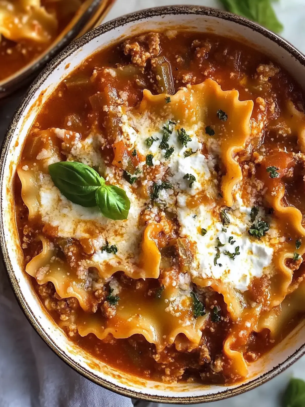 Rich Lasagna Soup with Ricotta