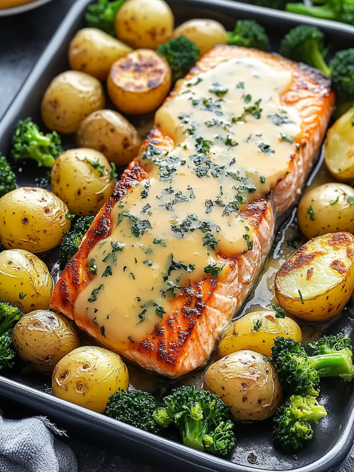 Lemon Butter Salmon with Crispy Potatoes and Broccoli Recipe