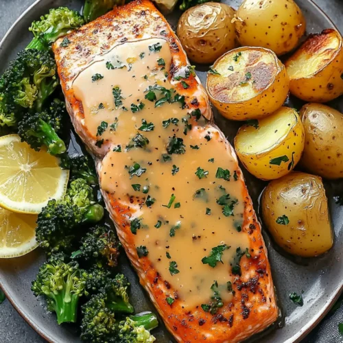 Lemon Butter Salmon with Crispy Potatoes and Broccoli Recipe