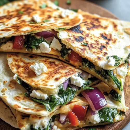 Mediterranean Quesadillas with Spinach, Feta, Mozzarella, and Red Onion