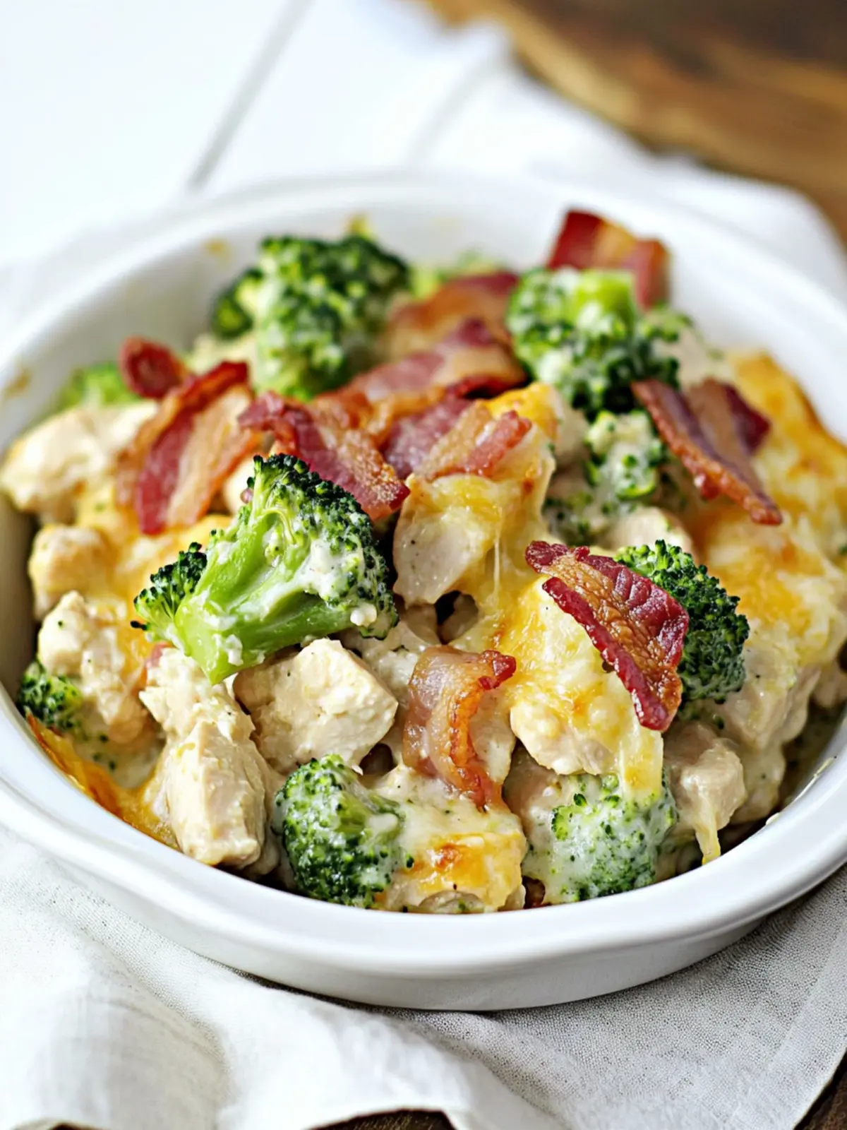 Low Carb Chicken Casserole with Broccoli and Bacon