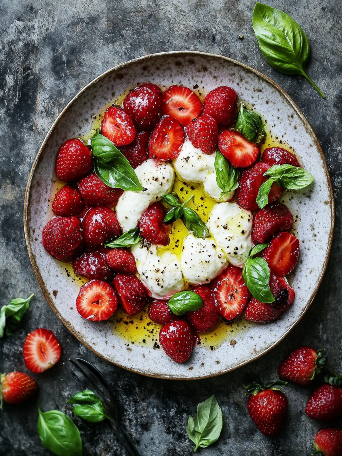 Burrata with Roasted Strawberries & Basil
