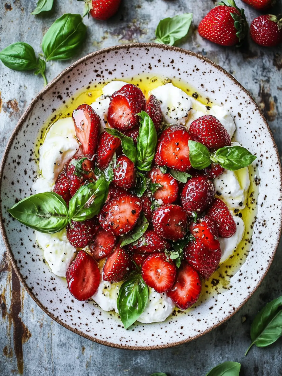 Burrata with Roasted Strawberries & Basil