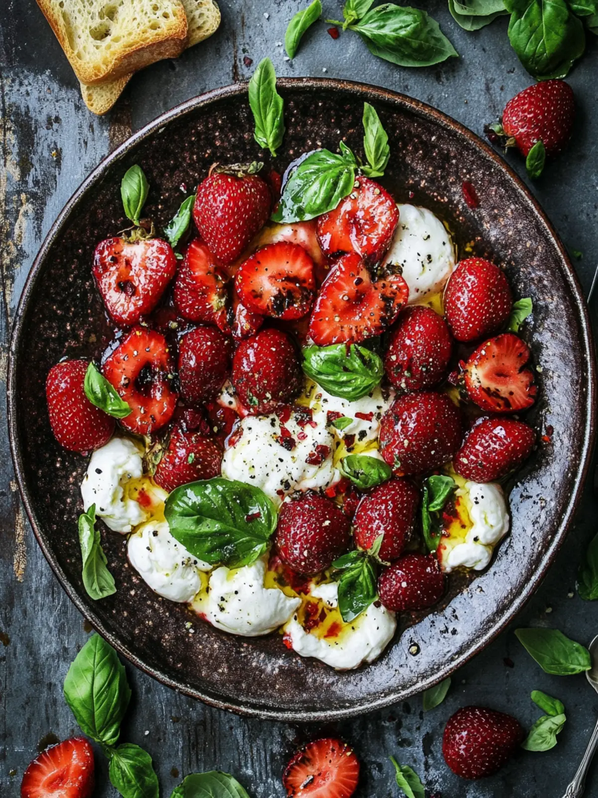 Burrata with Roasted Strawberries & Basil