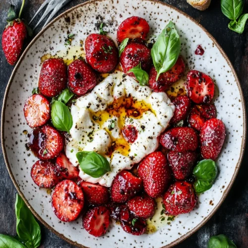 Burrata with Roasted Strawberries & Basil