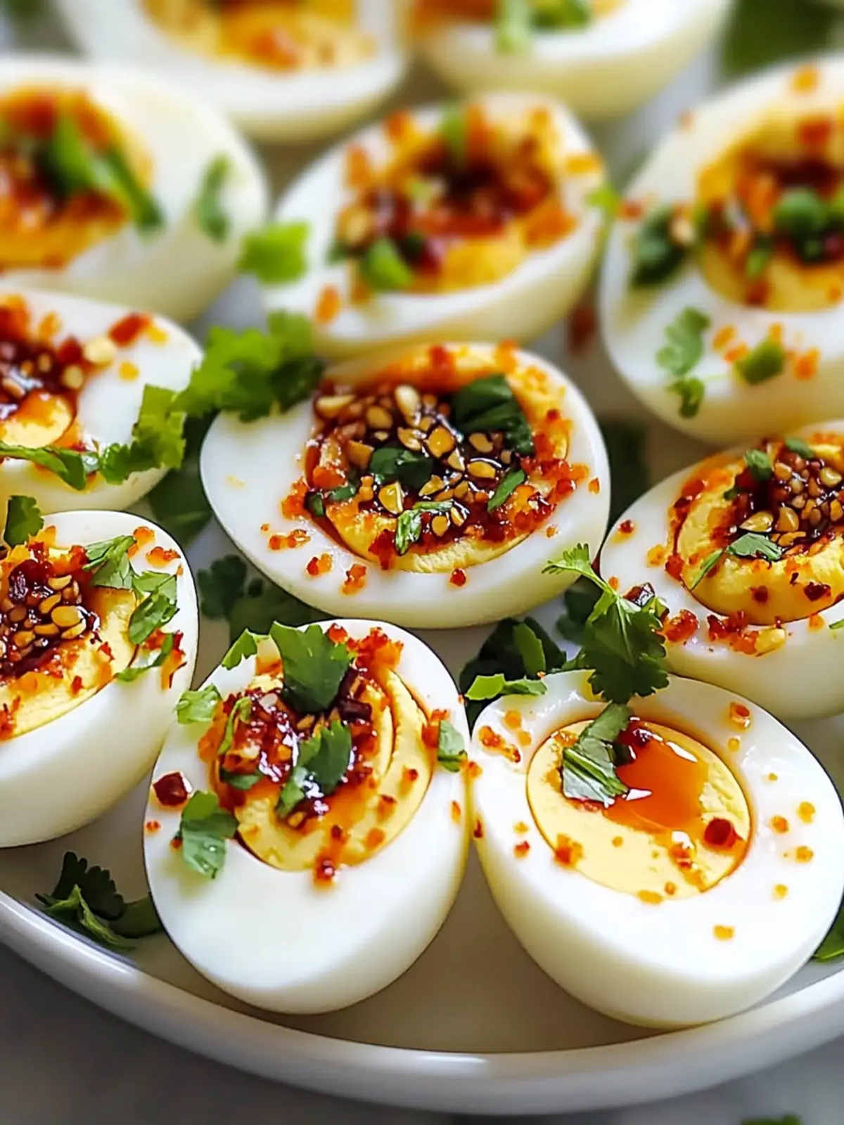 Spicy Chili Garlic Deviled Eggs - Savory Splash